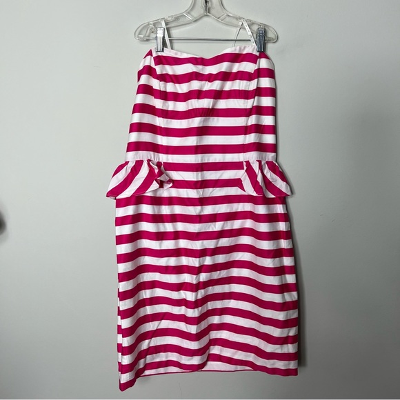 Lilly Pulitzer Striped Strapless Dress Pink White Peplum 598 - Picture 1 of 10